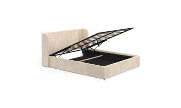 Lit coffre Lucia en velours beige avec sommier et tête de lit 160x200cm