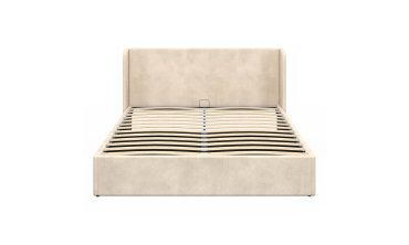 Lit coffre Lucia en velours beige avec sommier et tête de lit 160x200cm
