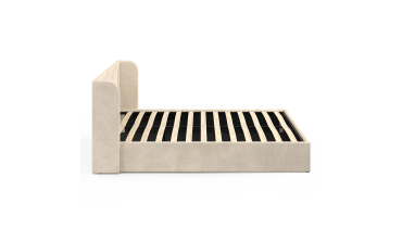 Lit coffre Lucia en velours beige avec sommier et tête de lit 160x200cm
