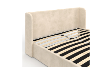 Lit coffre Lucia en velours beige avec sommier et tête de lit 160x200cm
