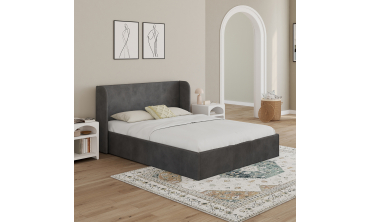 Lit coffre Lucia en velours gris avec sommier et tête de lit 140x190cm