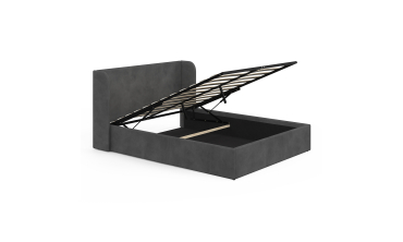 Lit coffre Lucia en velours gris avec sommier et tête de lit 140x190cm