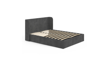 Lit coffre Lucia en velours gris avec sommier et tête de lit 140x190cm