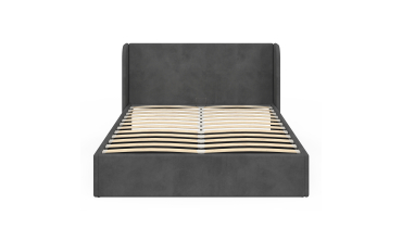 Lit coffre Lucia en velours gris avec sommier et tête de lit 140x190cm