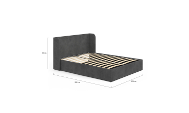 Lit coffre Lucia en velours gris avec sommier et tête de lit 140x190cm
