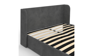 Lit coffre Lucia en velours gris avec sommier et tête de lit 140x190cm