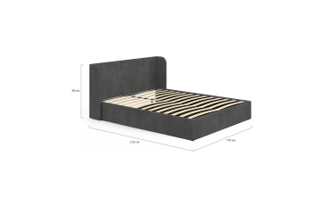 Lit coffre Lucia en velours gris avec sommier et tête de lit 160x200cm