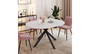 Table à manger ronde extensible Soline effet marbre blanc et noir Ø110-150cm