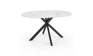 Table à manger ronde extensible Soline effet marbre blanc et noir Ø110-150cm