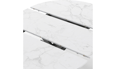 Table à manger ronde extensible Soline effet marbre blanc et noir Ø110-150cm