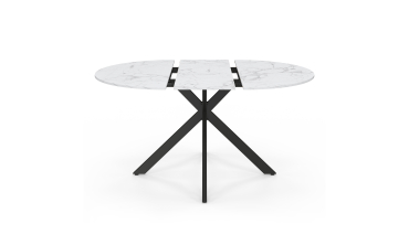 Table à manger ronde extensible Soline effet marbre blanc et noir Ø110-150cm
