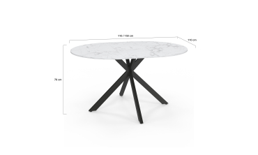 Table à manger ronde extensible Soline effet marbre blanc et noir Ø110-150cm