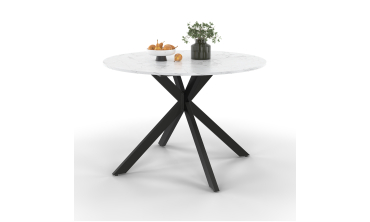 Table à manger ronde extensible Soline effet marbre blanc et noir Ø110-150cm