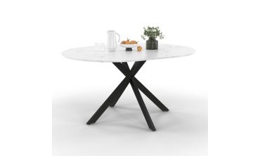 Table à manger ronde extensible Soline effet marbre blanc et noir Ø110-150cm