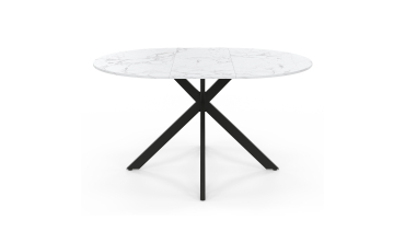Table à manger ronde extensible Soline effet marbre blanc et noir Ø110-150cm
