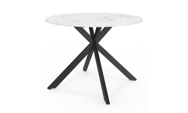 Table à manger ronde extensible Soline effet marbre blanc et noir Ø110-150cm