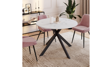Table à manger ronde extensible Soline effet marbre blanc et noir Ø110-150cm