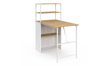 Bureau bibliothèque 2 en 1 pliable Raya blanc et bois