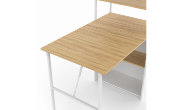 Bureau bibliothèque 2 en 1 pliable Raya blanc et bois