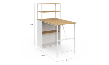 Bureau bibliothèque 2 en 1 pliable Raya blanc et bois