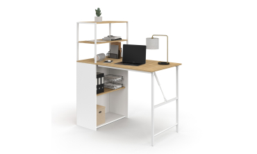Bureau bibliothèque 2 en 1 pliable Raya blanc et bois