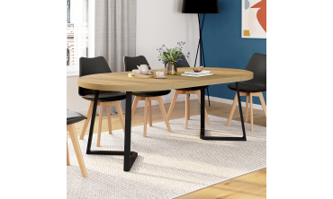 Table à manger ronde extensible Sana bois et noir Ø110-200cm