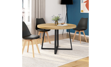 Table à manger ronde extensible Sana bois et noir Ø110-200cm