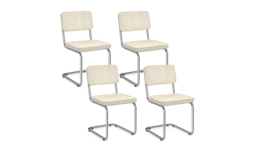 Chaises Naya en velours crème et pied métal cantilever - lot de 4