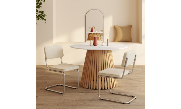 Chaises Naya en velours crème et pied métal cantilever - lot de 4