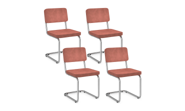 Chaises Naya en bouclette terracotta et pied métal cantilever - lot de 4