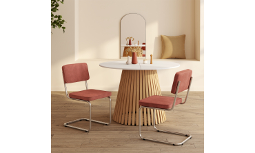 Chaises Naya en bouclette terracotta et pied métal cantilever - lot de 4