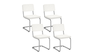 Chaises Naya en bouclette crème et pied métal cantilever - lot de 4