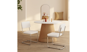 Chaises Naya en bouclette crème et pied métal cantilever - lot de 4
