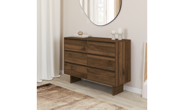 Commode Yumi 6 tiroirs en bois effet noyer