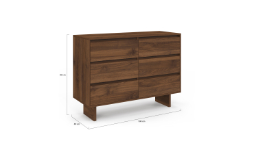 Commode Yumi 6 tiroirs en bois effet noyer