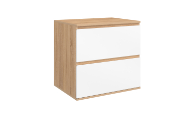 Meuble sous vasque suspendu Tom 2 tiroirs blanc et effet hêtre L60cm