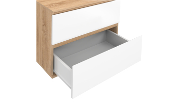 Meuble sous vasque suspendu Tom 2 tiroirs blanc et effet hêtre L60cm