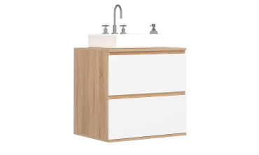Meuble sous vasque suspendu Tom 2 tiroirs blanc et effet hêtre L60cm