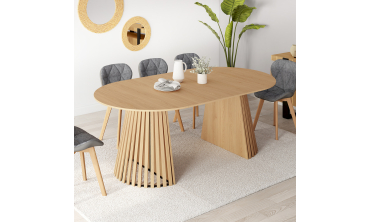 Table à manger ronde extensible Camélia bois et pied lattes Ø110-200cm