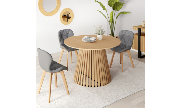 Table à manger ronde extensible Camélia bois et pied lattes Ø110-200cm