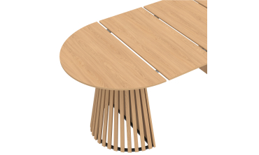 Table à manger ronde extensible Camélia bois et pied lattes Ø110-200cm
