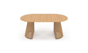 Table à manger ronde extensible Camélia bois et pied lattes Ø110-200cm