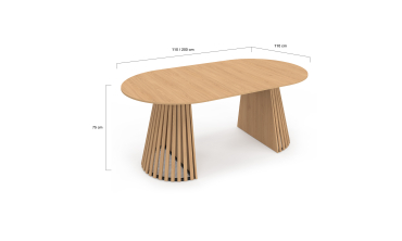 Table à manger ronde extensible Camélia bois et pied lattes Ø110-200cm