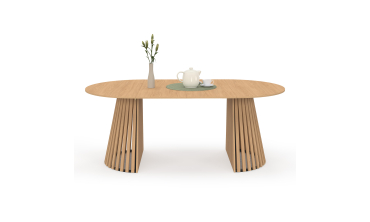 Table à manger ronde extensible Camélia bois et pied lattes Ø110-200cm
