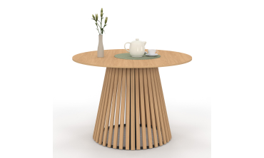 Table à manger ronde extensible Camélia bois et pied lattes Ø110-200cm