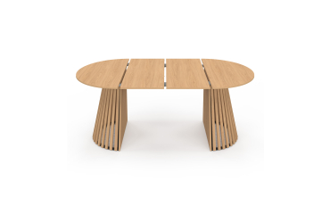 Table à manger ronde extensible Camélia bois et pied lattes Ø110-200cm
