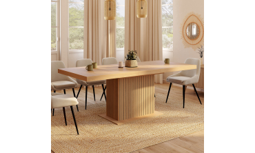 Table à manger extensible Faustine bois et pied lattes avec rangement intégré 160-200cm