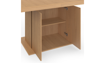 Table à manger extensible Faustine bois et pied lattes avec rangement intégré 160-200cm