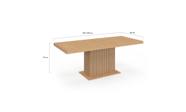 Table à manger extensible Faustine bois et pied lattes avec rangement intégré 160-200cm