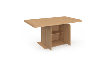 Table à manger extensible Faustine bois et pied lattes avec rangement intégré 160-200cm